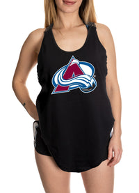 Load image into Gallery viewer, Colorado Avalanche Ladies Black Flowy Racerback Crochet Lace Tank Top

