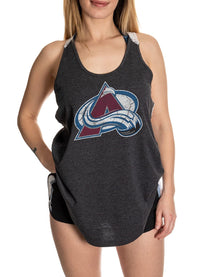Load image into Gallery viewer, Colorado Avalanche Ladies Flowy Racerback Crochet Lace Tank Top
