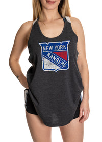 Load image into Gallery viewer, New York Rangers Ladies Flowy Racerback Crochet Lace Tank Top
