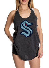 Load image into Gallery viewer, Seattle Kraken Ladies Flowy Racerback Crochet Lace Tank Top
