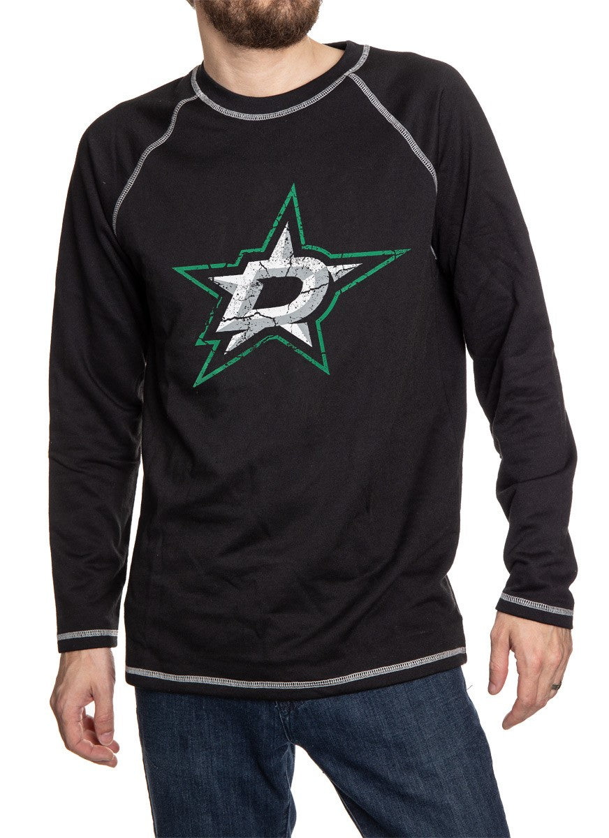 Dallas Stars Distressed Logo Midweight Crewneck in Black Front View