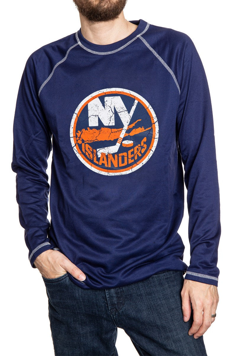 New York Islanders Distressed Logo Midweight Crewneck in Blue Front View
