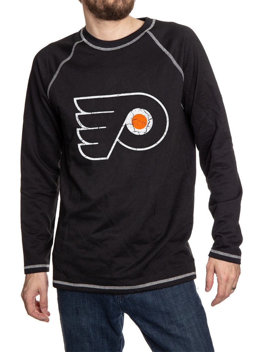 Philadelphia Flyers Distressed Logo Midweight Crewneck in Black Front View