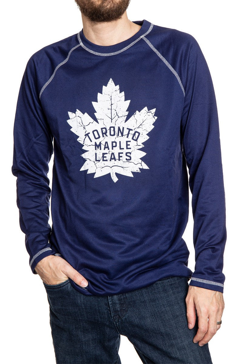 Toronto Maple Leafs Distressed Logo Midweight Crewneck in Blue Front View