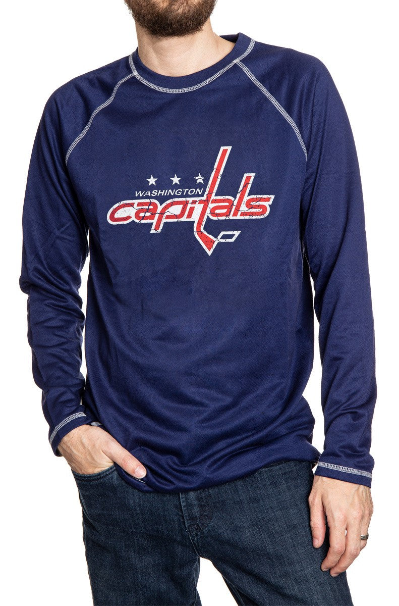 Washington Capitals Distressed Logo Midweight Crewneck in Blue Front View