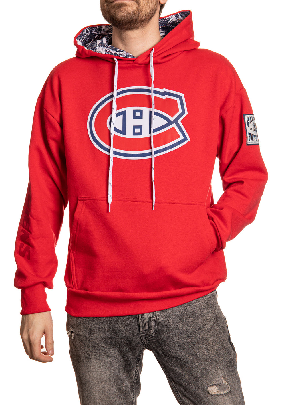 Montreal Canadiens Inner Palm Print Hoodie in Red Front View