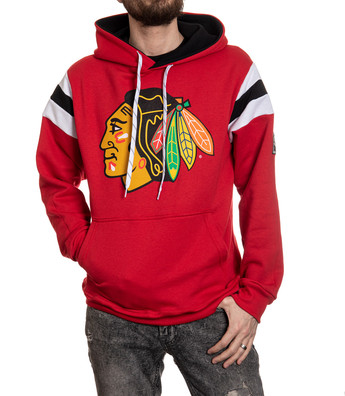 New NHL Chicago Blackhawks old time jersey style mid weight cotton hoodie  men S