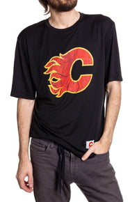Load image into Gallery viewer, Calgary Flames Short Sleeve Rashguard - Distressed Logo
