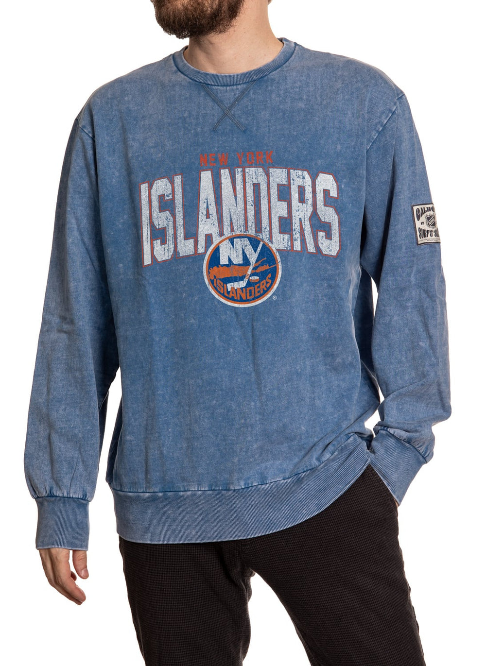 New York Islanders Acid Wash Crewneck In Blue Front View