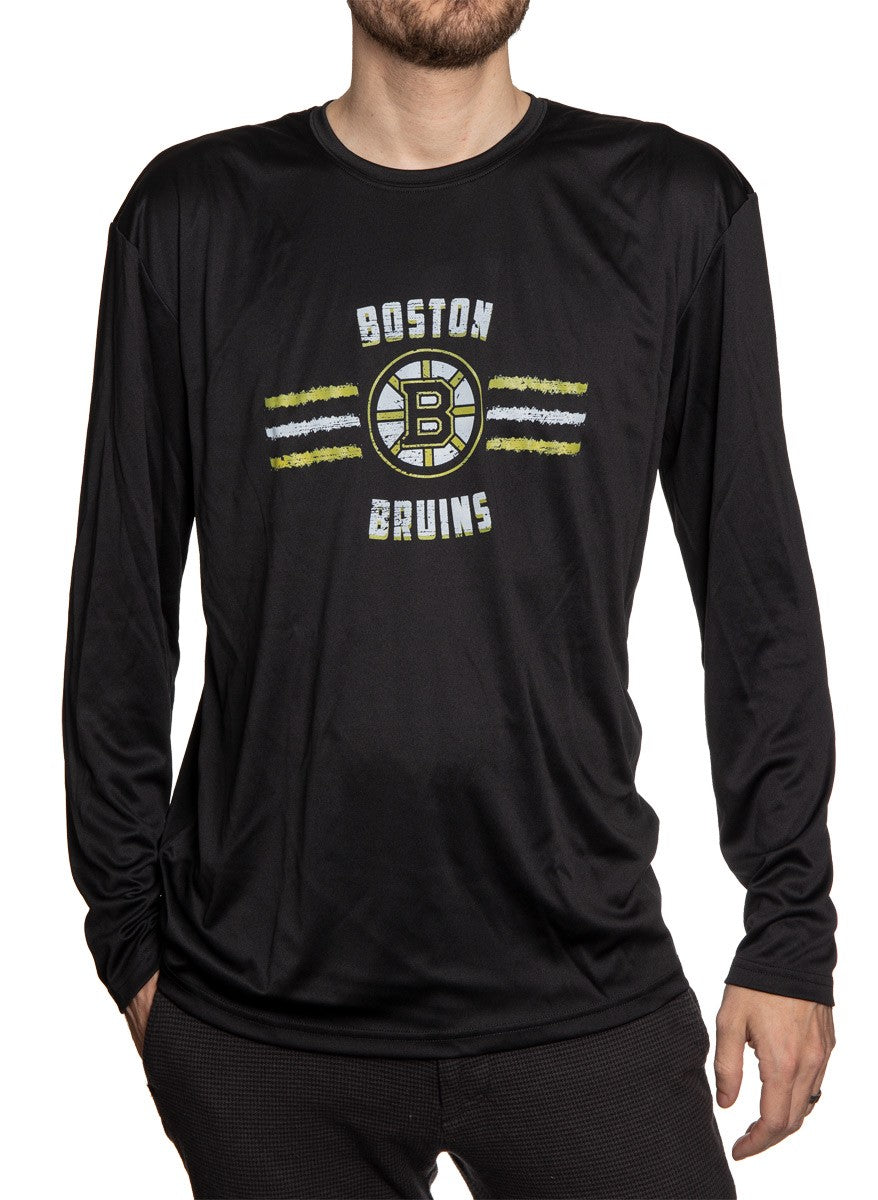Boston Bruins Distressed Lines Long Sleeve Performance Rashguard Wicking Shirt