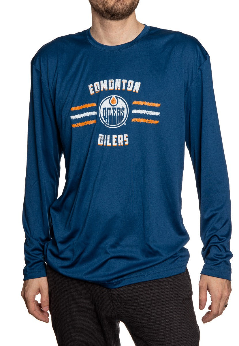 Edmonton Oilers Distressed Lines Long Sleeve Performance Rashguard Wicking Shirt