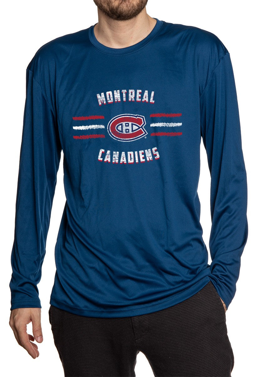 Montreal Canadiens Distressed Lines Long Sleeve Performance Rashguard Wicking Shirt