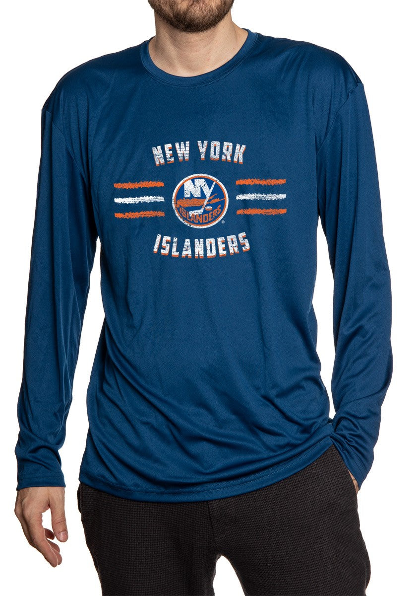 New York Islanders Distressed Lines Long Sleeve Performance Rashguard Wicking Shirt