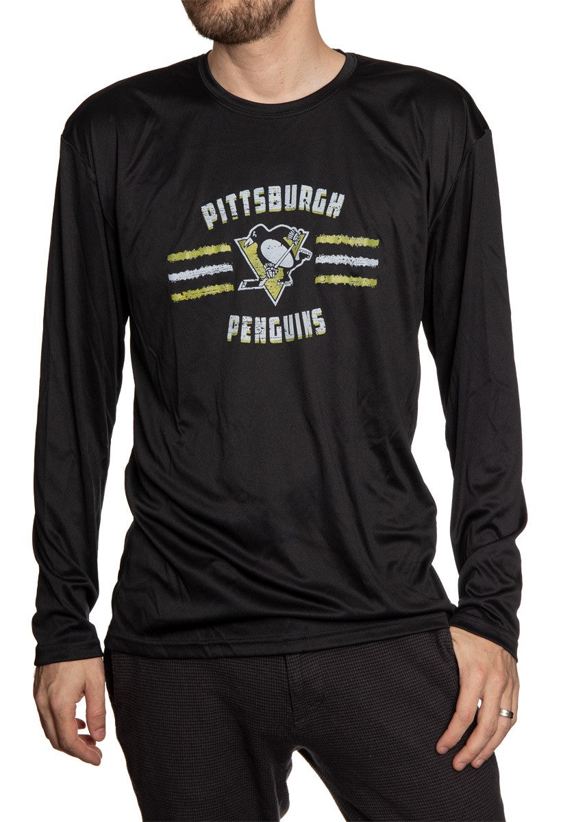 Pittsburgh Penguins Distressed Lines Long Sleeve Performance Rashguard Wicking Shirt