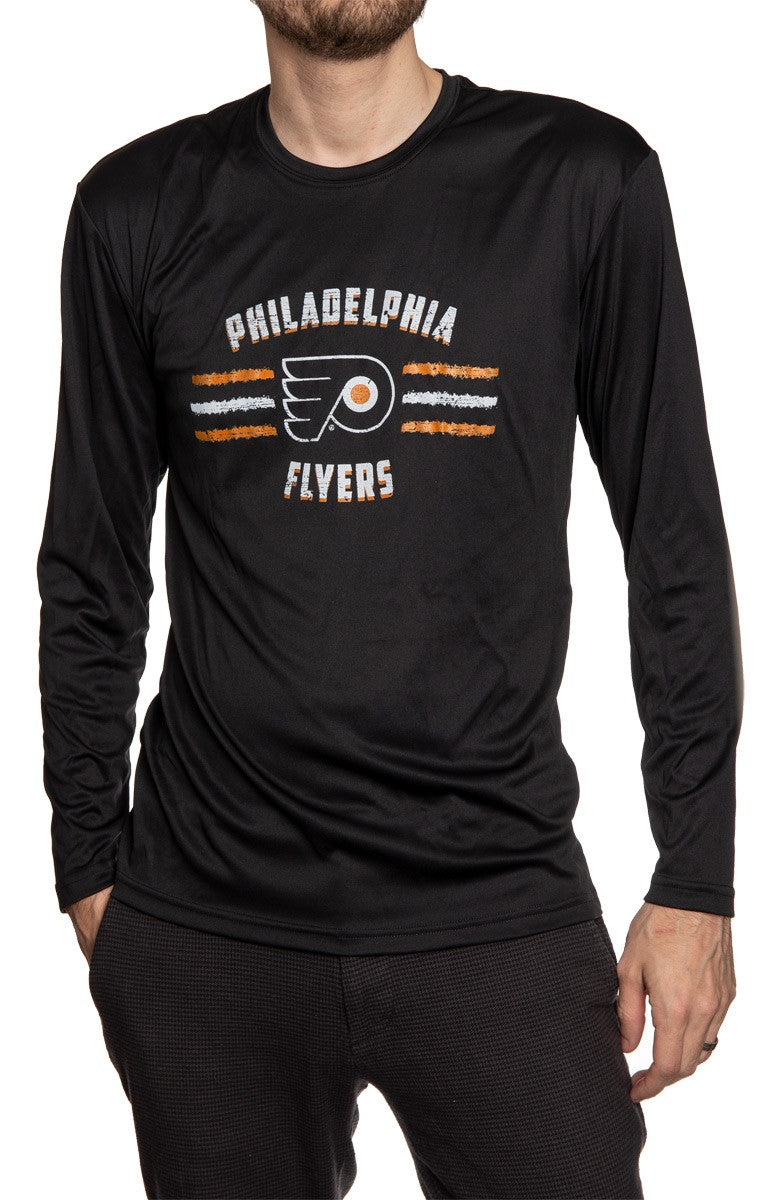Philadelphia Flyers Distressed Lines Long Sleeve Performance Rashguard Wicking Shirt