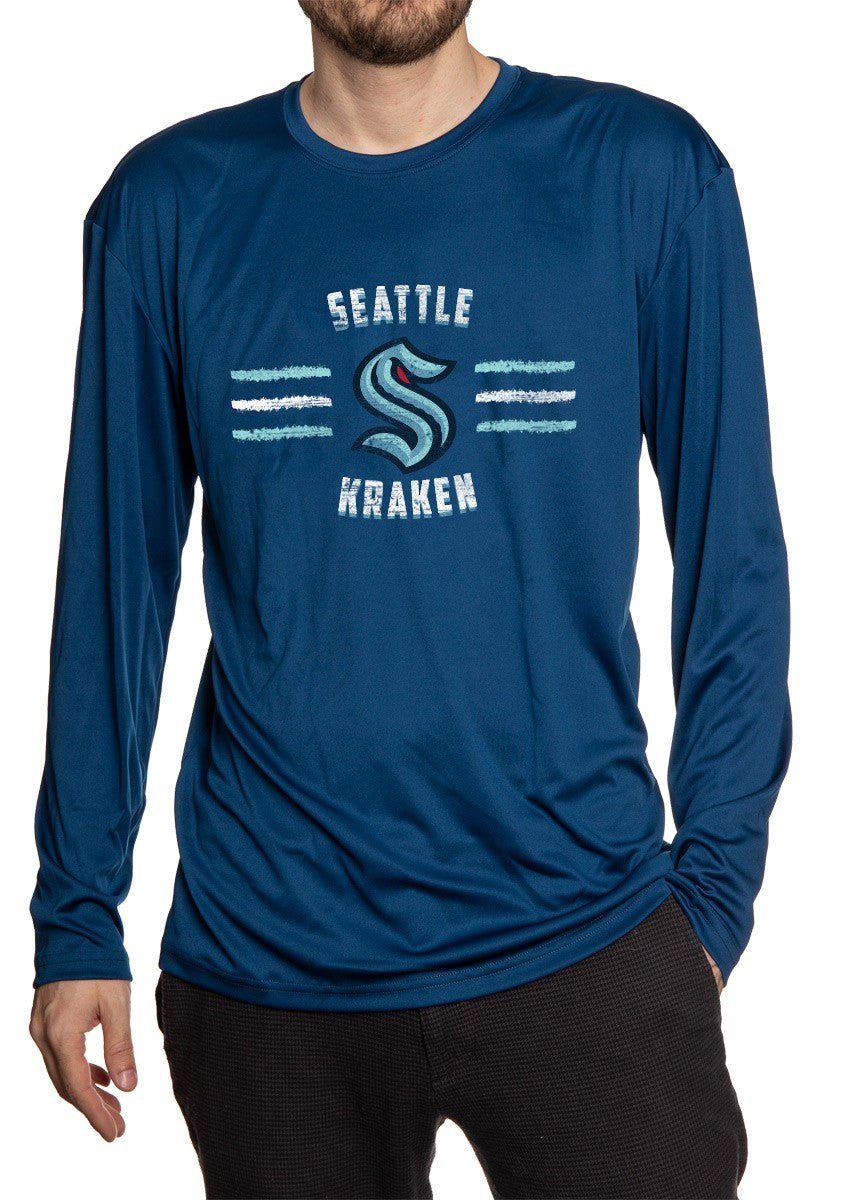 Seattle Kraken Distressed Lines Long Sleeve Performance Rashguard Wicking Shirt