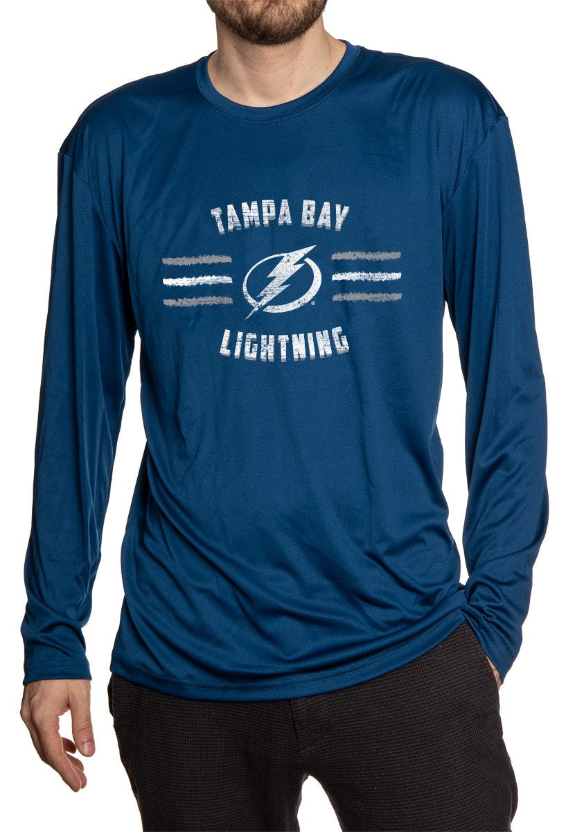 Tampa Bay Lightning Distressed Lines Long Sleeve Performance Rashguard Wicking Shirt