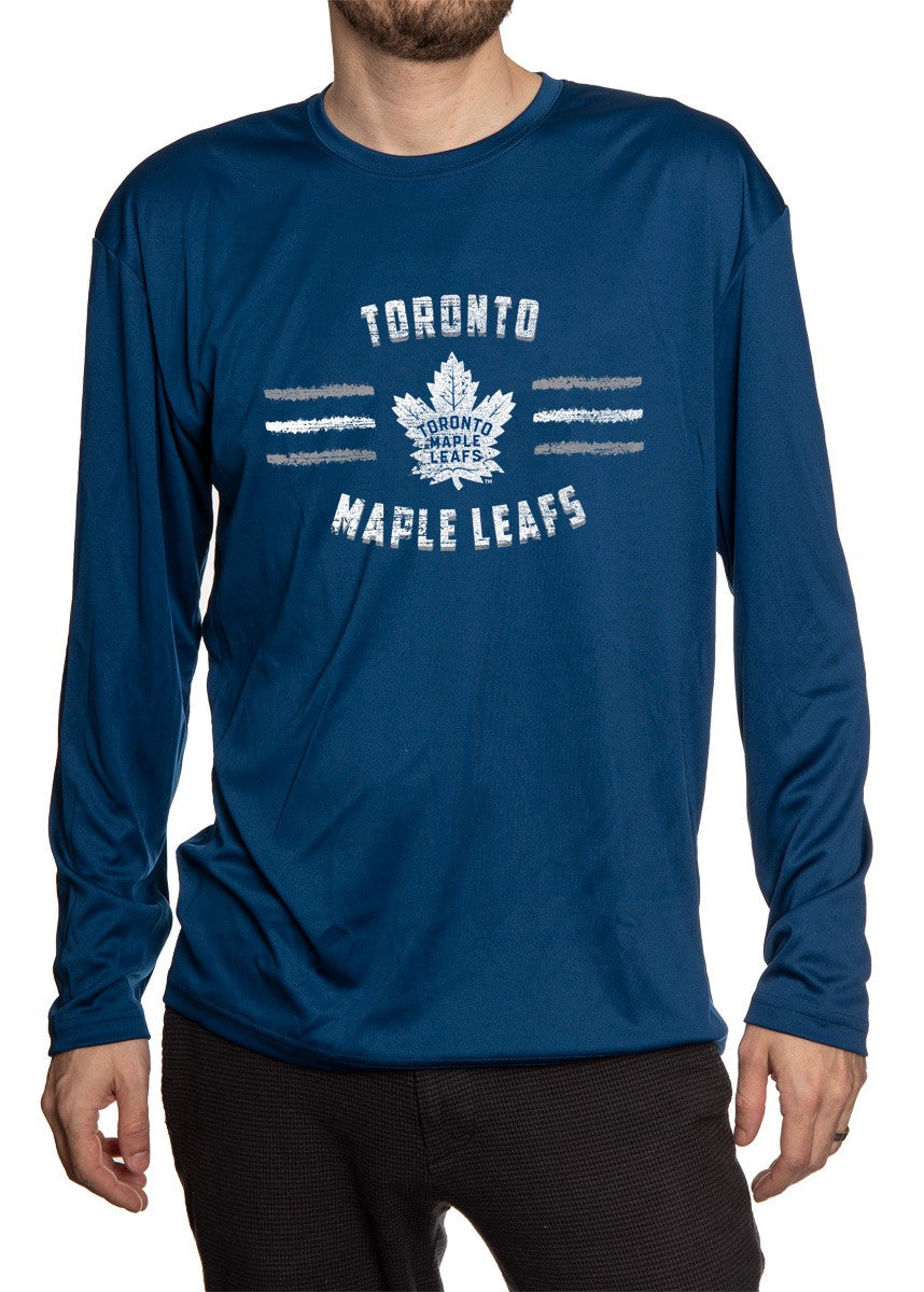 Toronto Maple Leafs Distressed Lines Long Sleeve Performance Rashguard Wicking Shirt