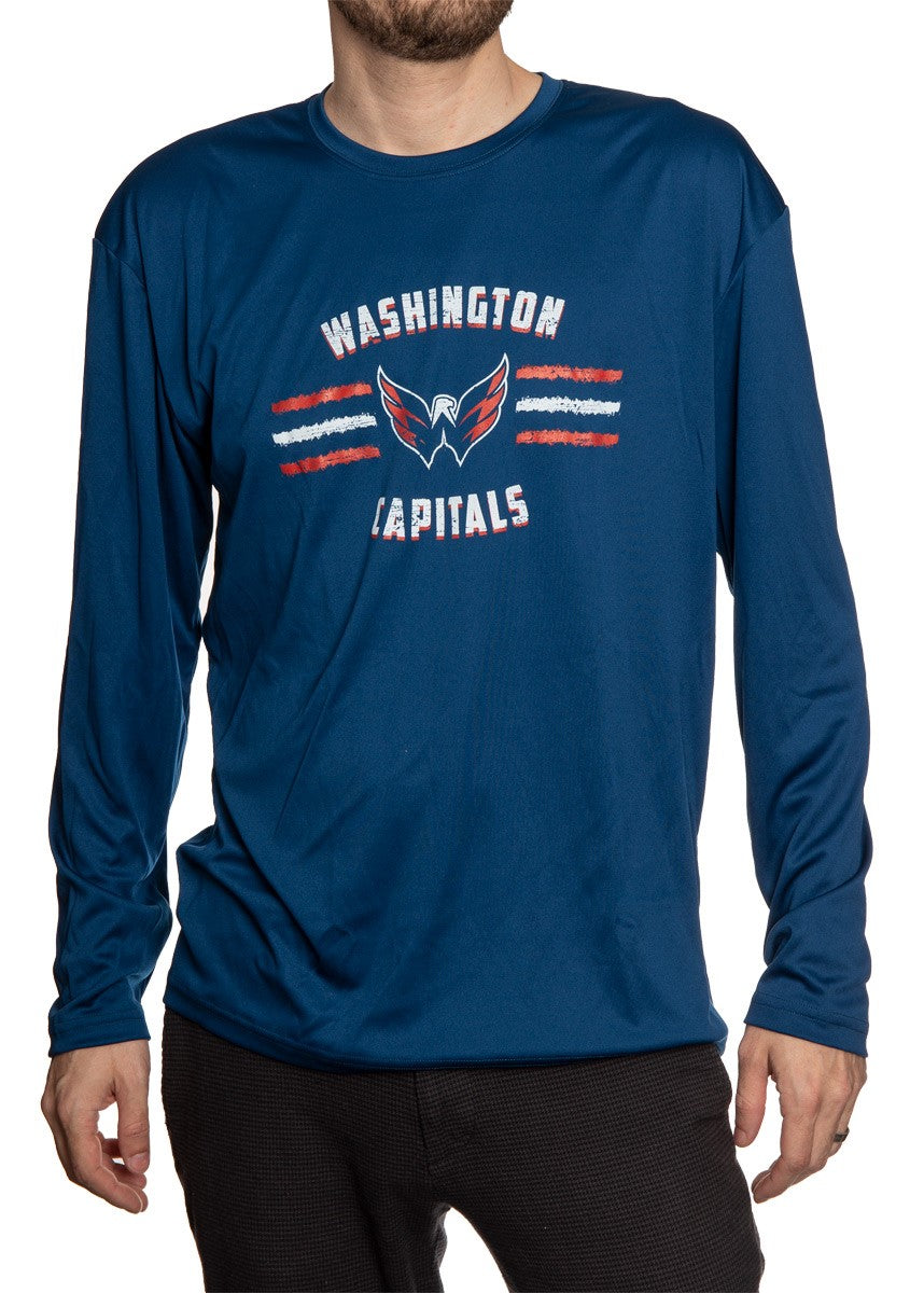 Washington Capitals Distressed Lines Long Sleeve Performance Rashguard Wicking Shirt