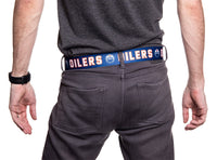 Load image into Gallery viewer, Edmonton Oilers Adjustable Woven Belt Back View

