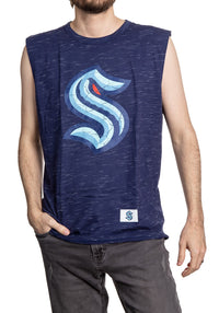Load image into Gallery viewer, Seattle Kraken Logo Sleeveless Shirt for Men – Crew Neck Space Dyed
