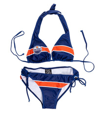 Load image into Gallery viewer, Edmonton Oilers Striped Halter Top Bikini
