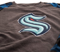 Load image into Gallery viewer, Seattle Kraken Buffalo Plaid Long Sleeve Shirt Close Up Logo 
