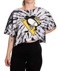 Load image into Gallery viewer, Pittsburgh Penguins Spiral Tie Dye Crop Top Front View
