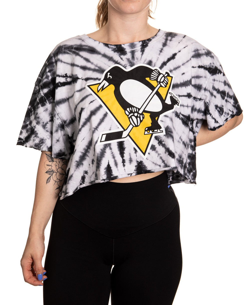 Pittsburgh Penguins Spiral Tie Dye Crop Top Front View