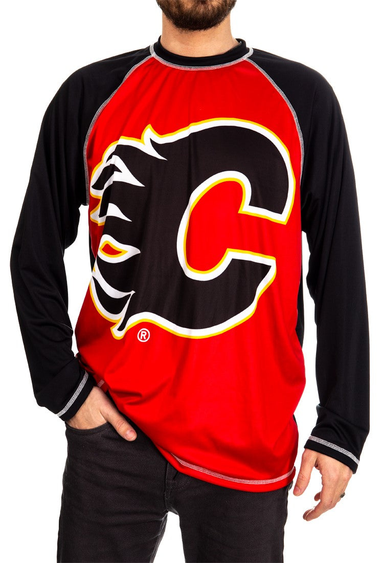 Calgary Flames Mens Long Sleeve Performance Active Wear Rash Guard Shirt