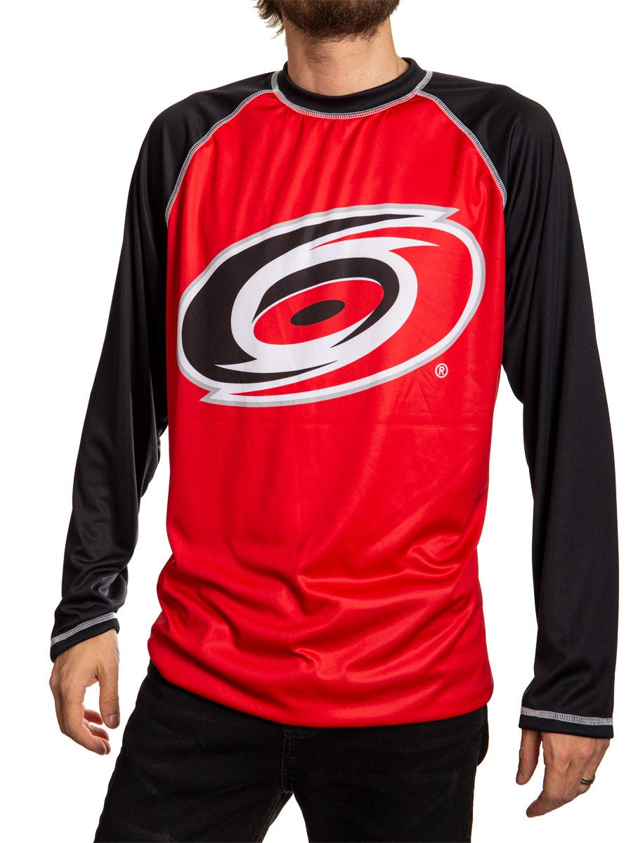 Carolina Hurricanes Mens Long Sleeve Performance Active Wear Rash Guard Shirt