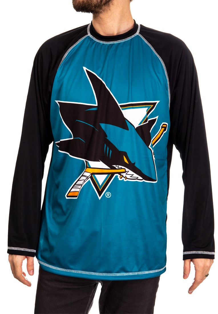 San Jose Sharks Long Sleeve Performance Active Wear Rash Guard Shirt