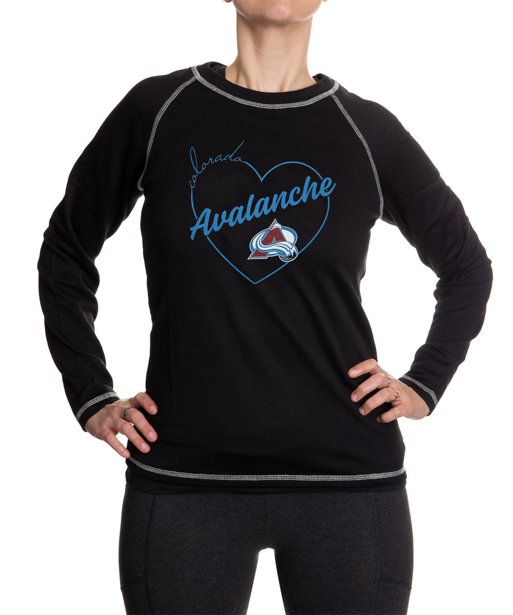 Colorado Avalanche Heart Logo Long Sleeve Shirt for Women in Black Front View