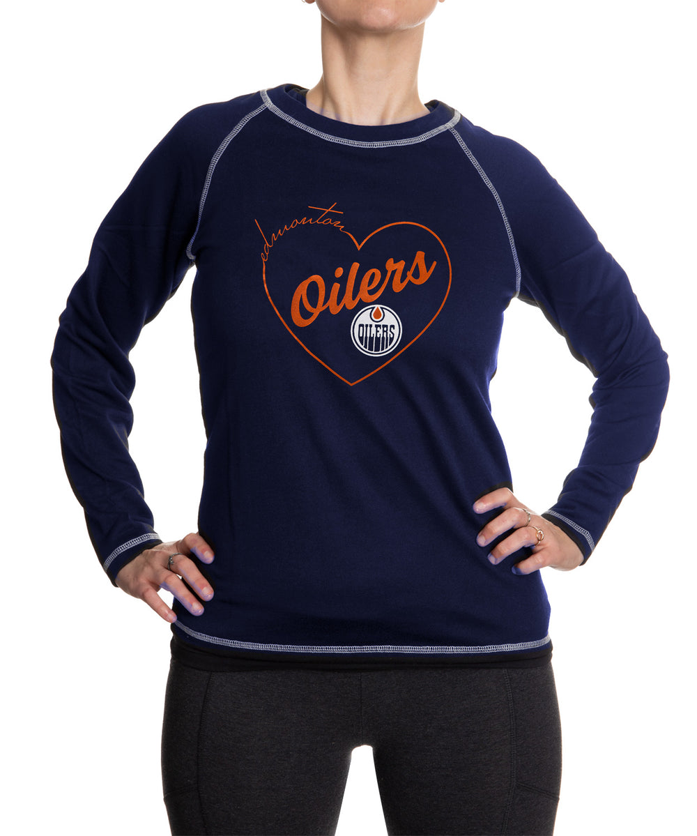 Edmonton Oilers Heart Logo Long Sleeve Shirt for Women in Blue Front View