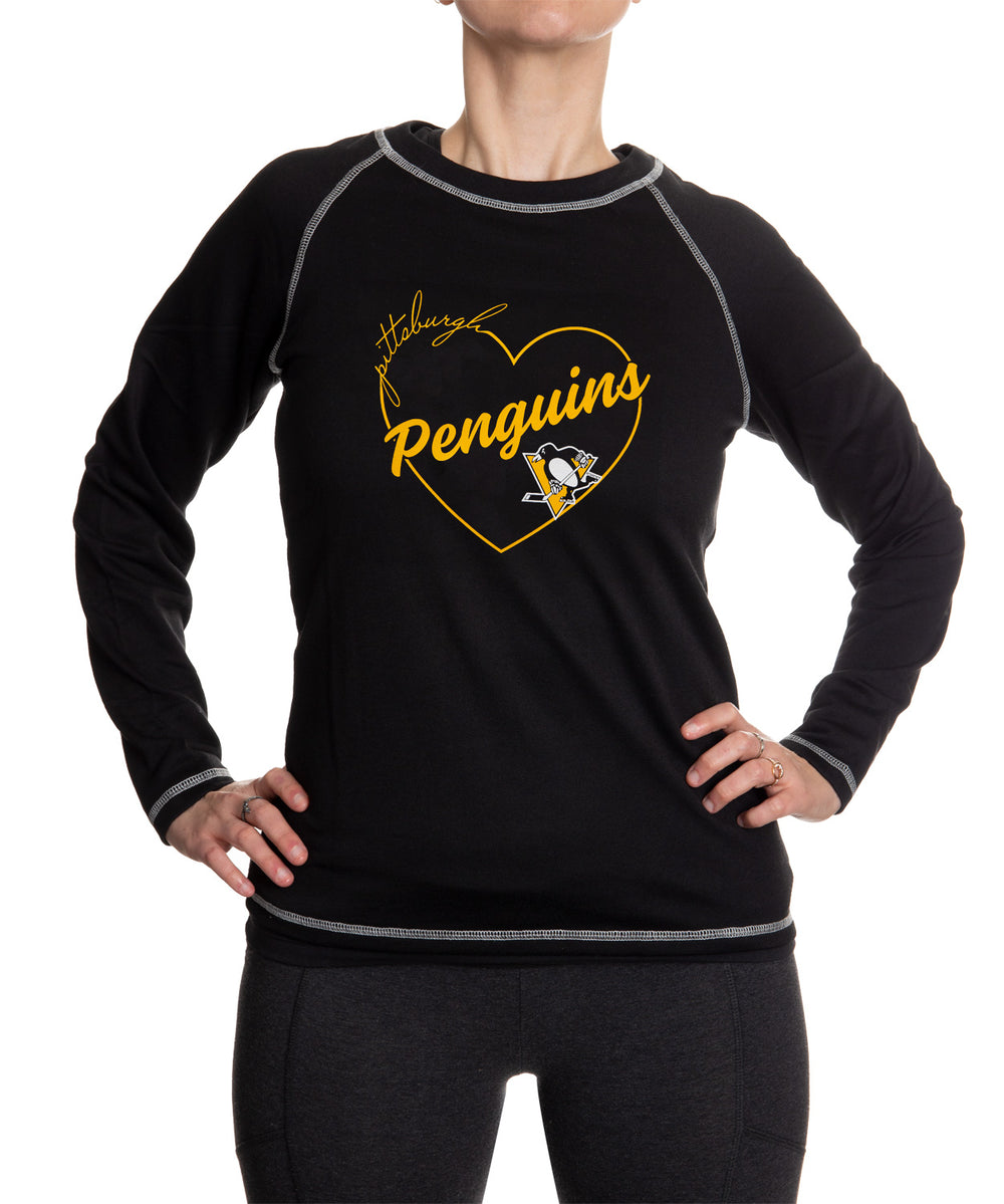 Pittsburgh Penguins Heart Logo Long Sleeve Shirt for Women in Black Front View