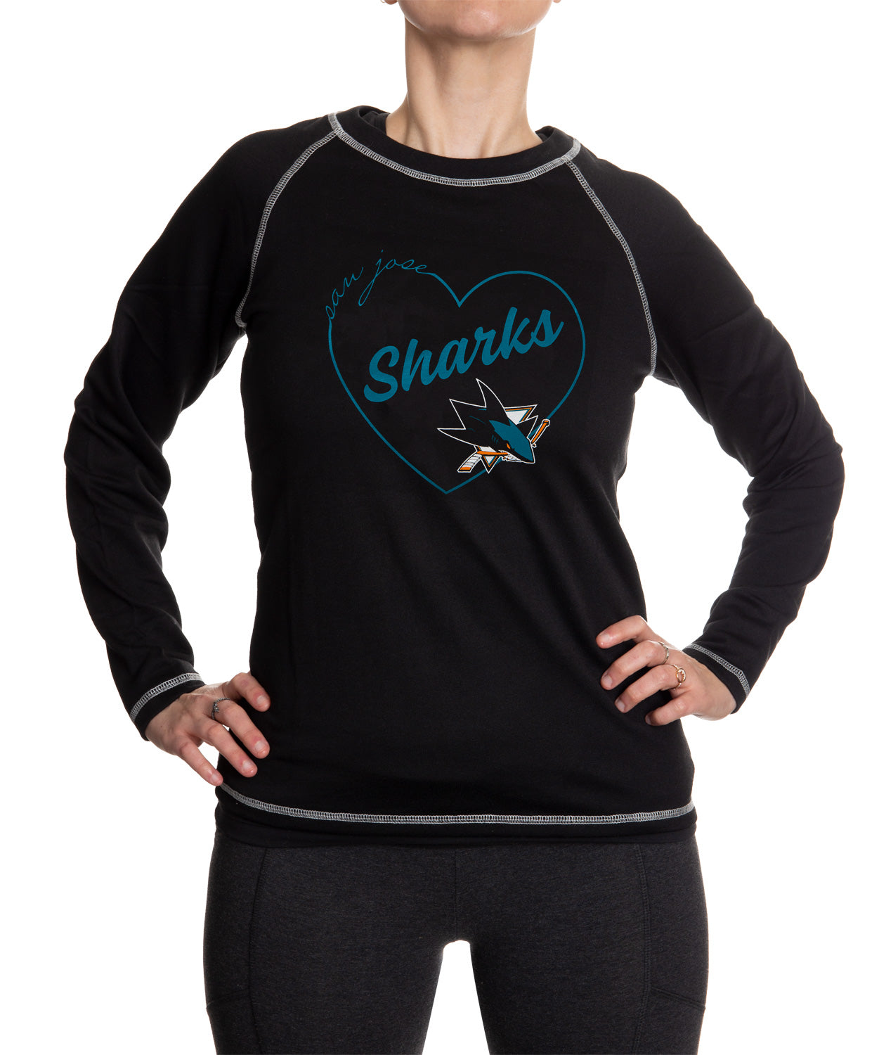 San Jose Sharks Heart Logo Long Sleeve Shirt for Women
