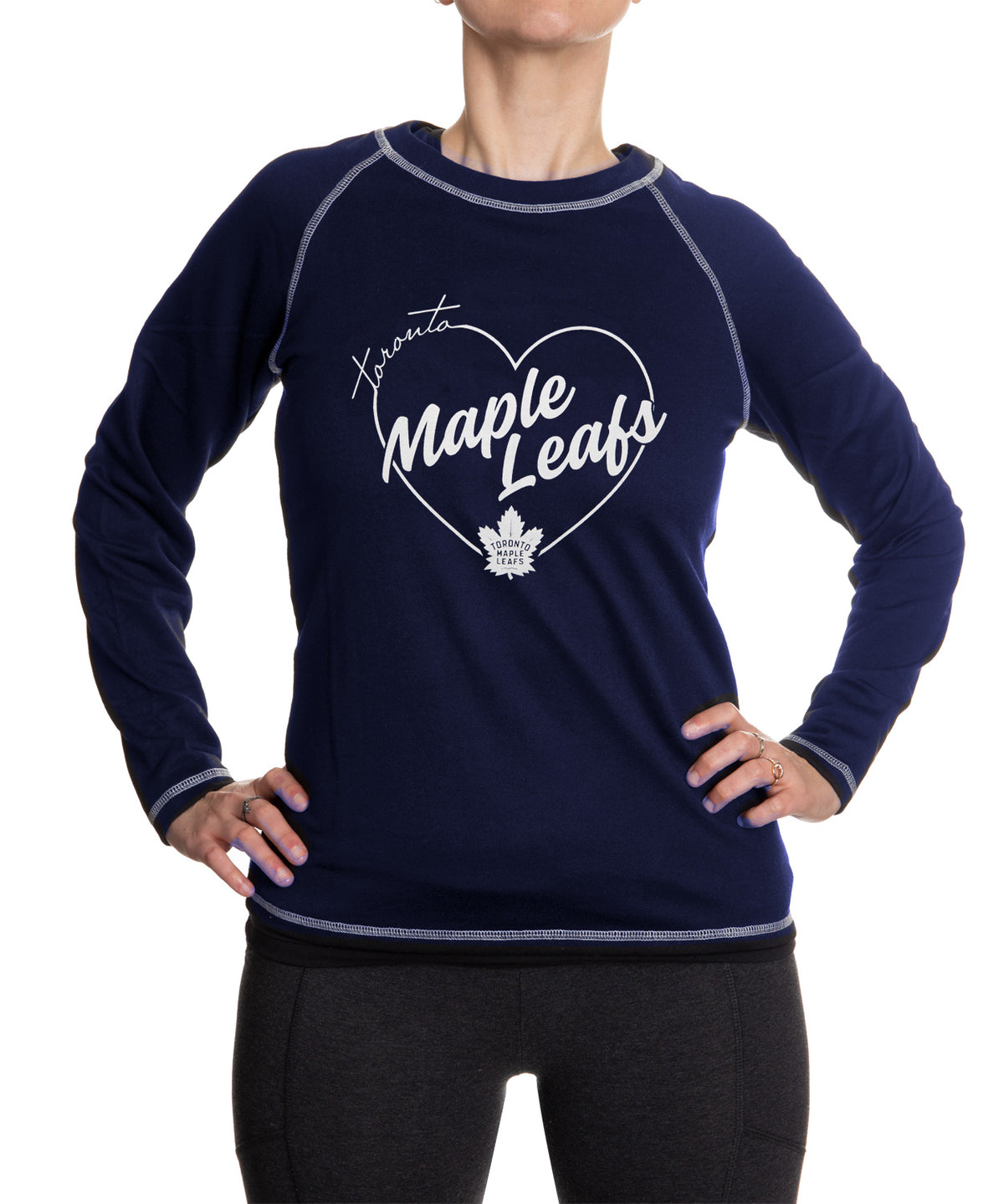 Toronto Maple Leafs Heart Logo Long Sleeve Shirt for Women in Blue Front View