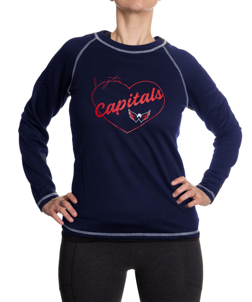 Washington Capitals Heart Logo Long Sleeve Shirt for Women in Blue Front View