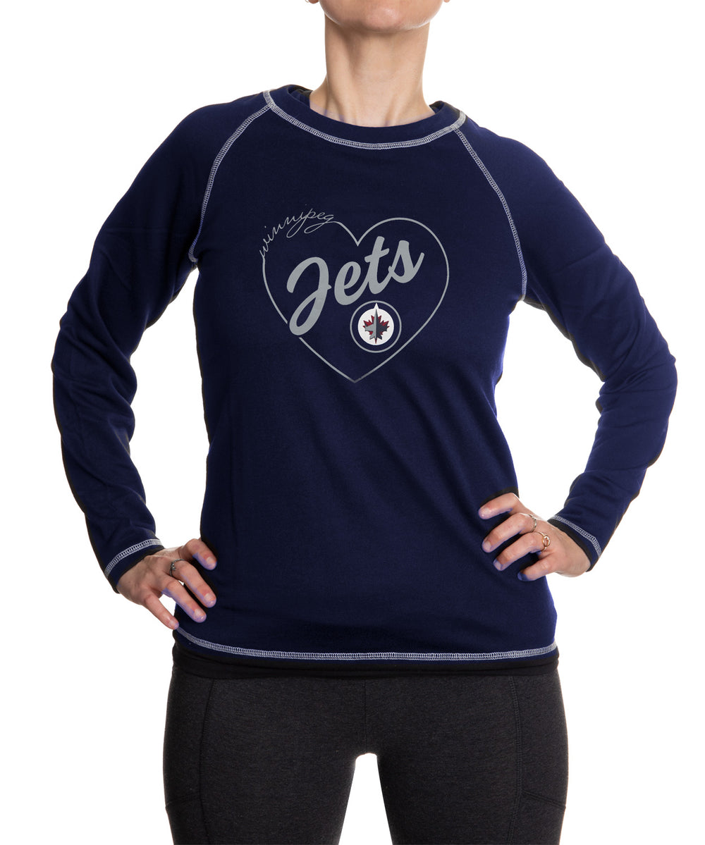 Winnipeg Jets Heart Logo Long Sleeve Shirt for Women in Blue Front View