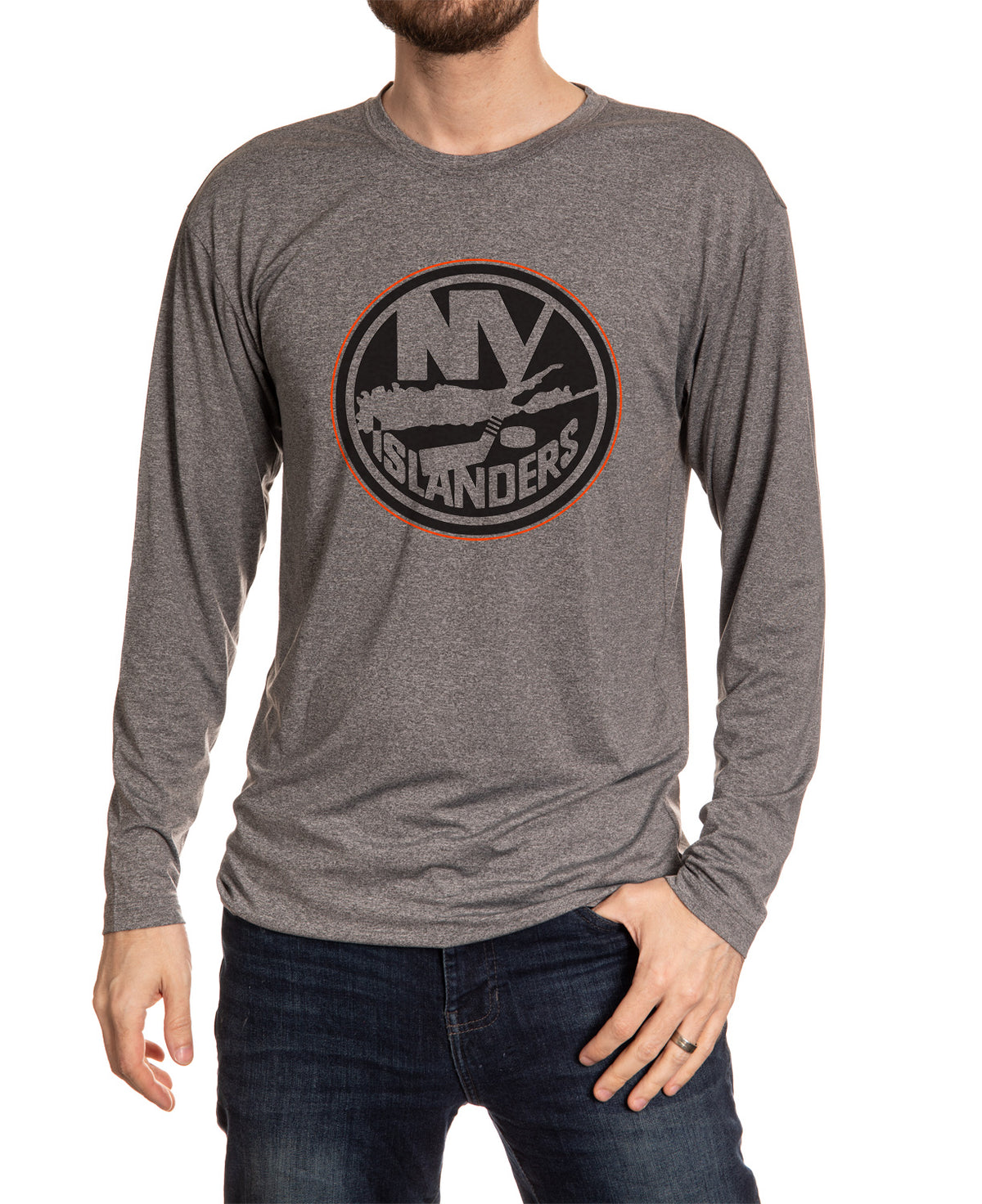 New York Islanders Long Sleeve Blackout Shirt Front View