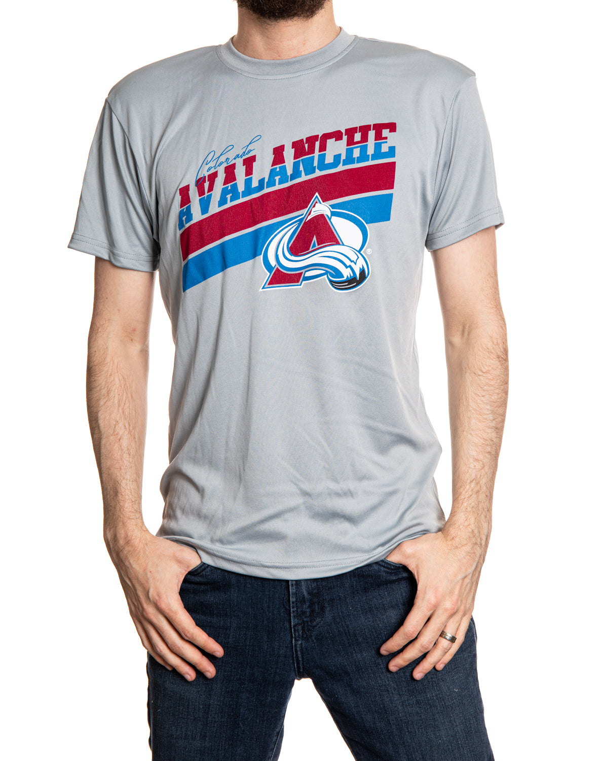 Colorado Avalanche "Stripes" Men's Short Sleeve Rash Guard Wicking T-Shirt