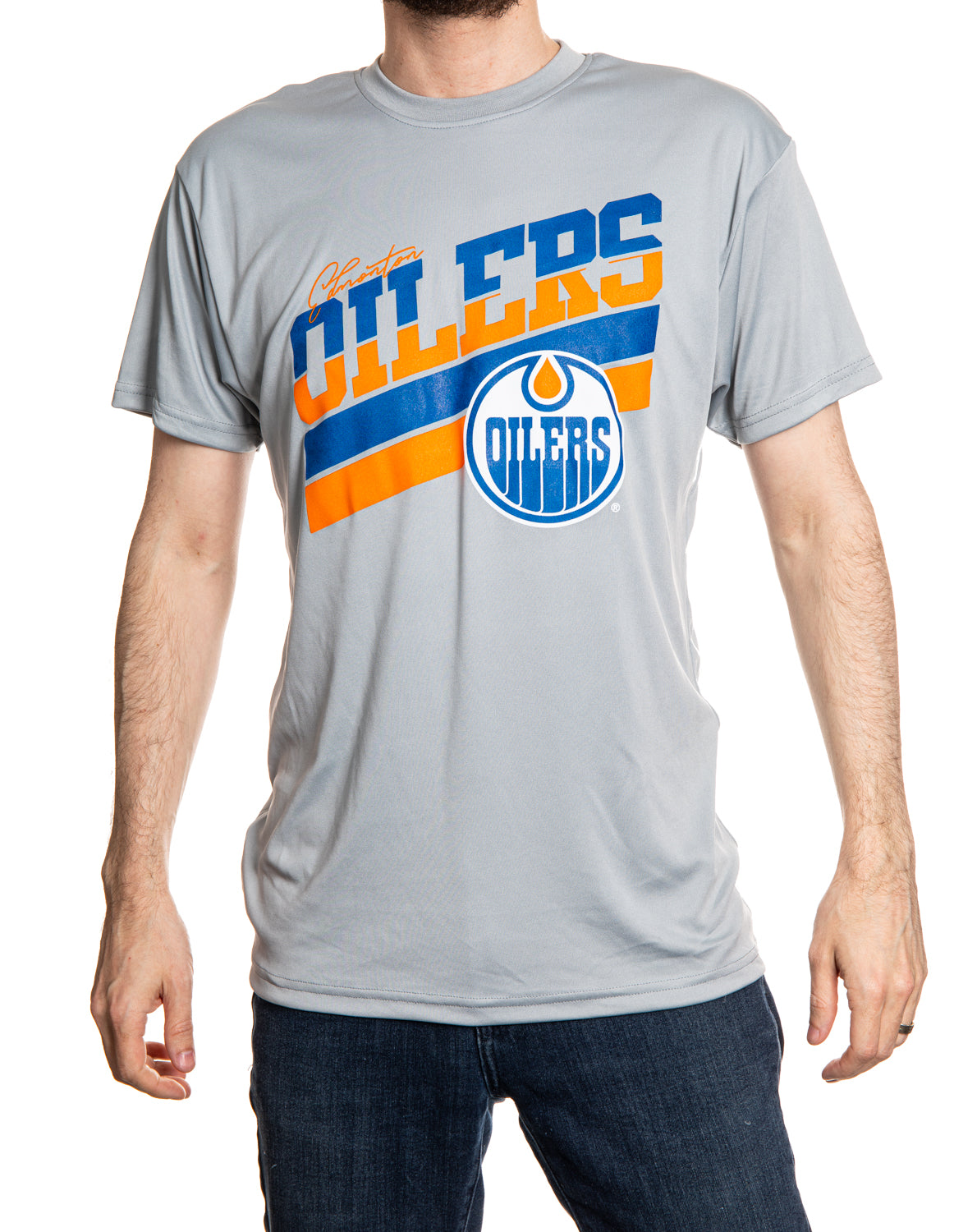 Edmonton Oilers "Stripes" Men's Short Sleeve Rash Guard Wicking T-Shirt
