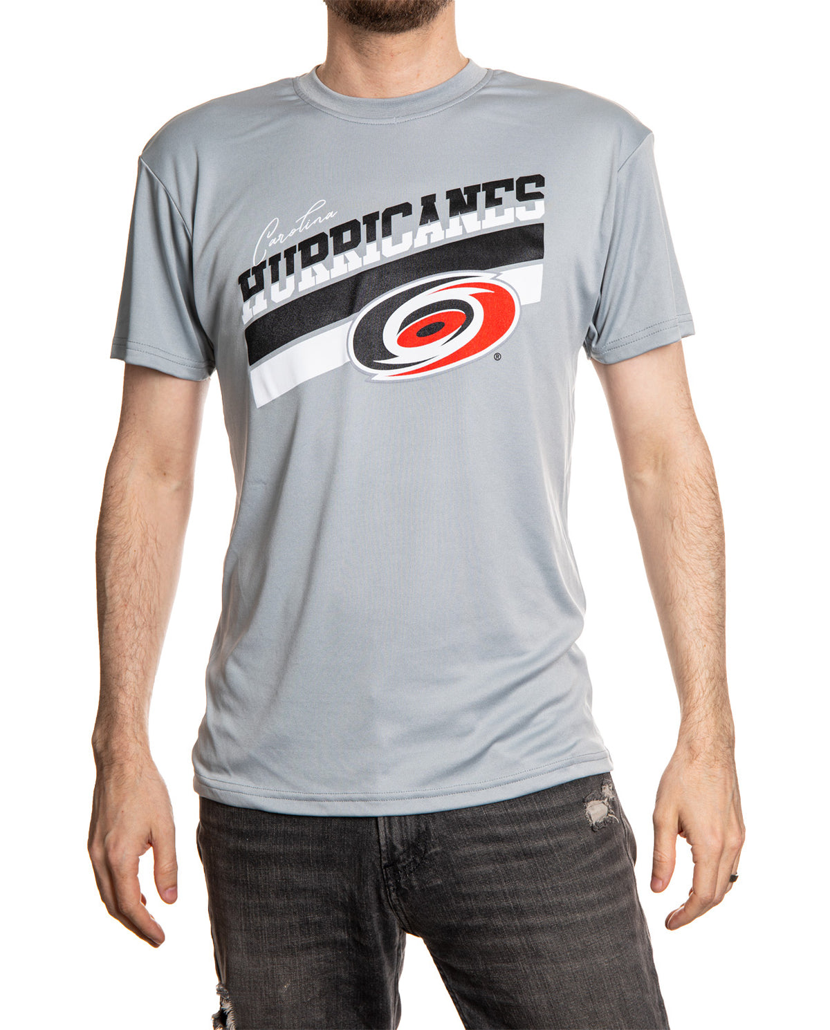 Carolina Hurricanes Men's Short Sleeve "Stripes" Rash Guard Wicking T-Shirt