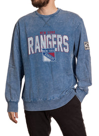 New York Rangers Acid Wash Crewneck in Blue Front View