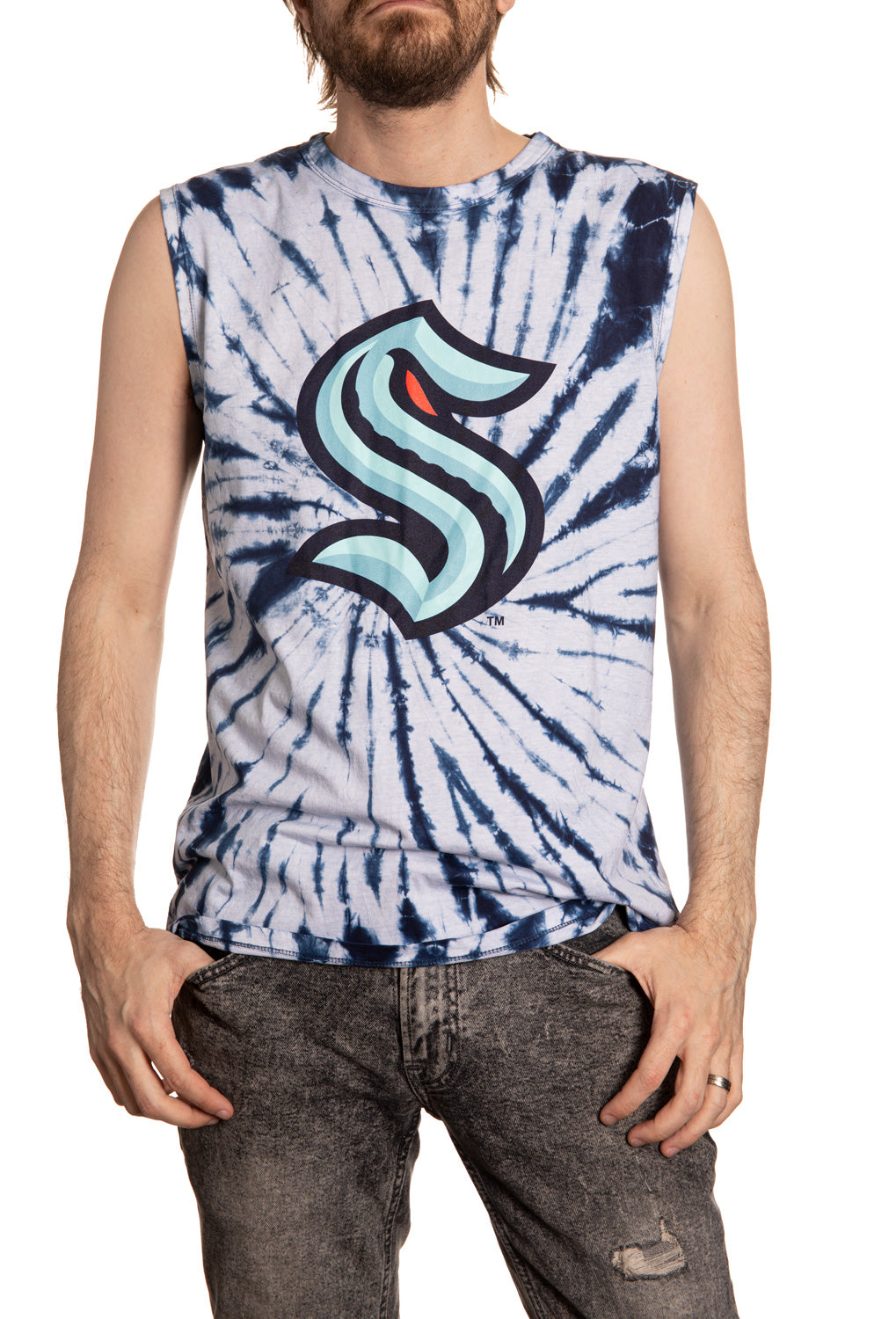 Seattle Kraken Spiral Tie Dye Sleeveless Shirt Front View