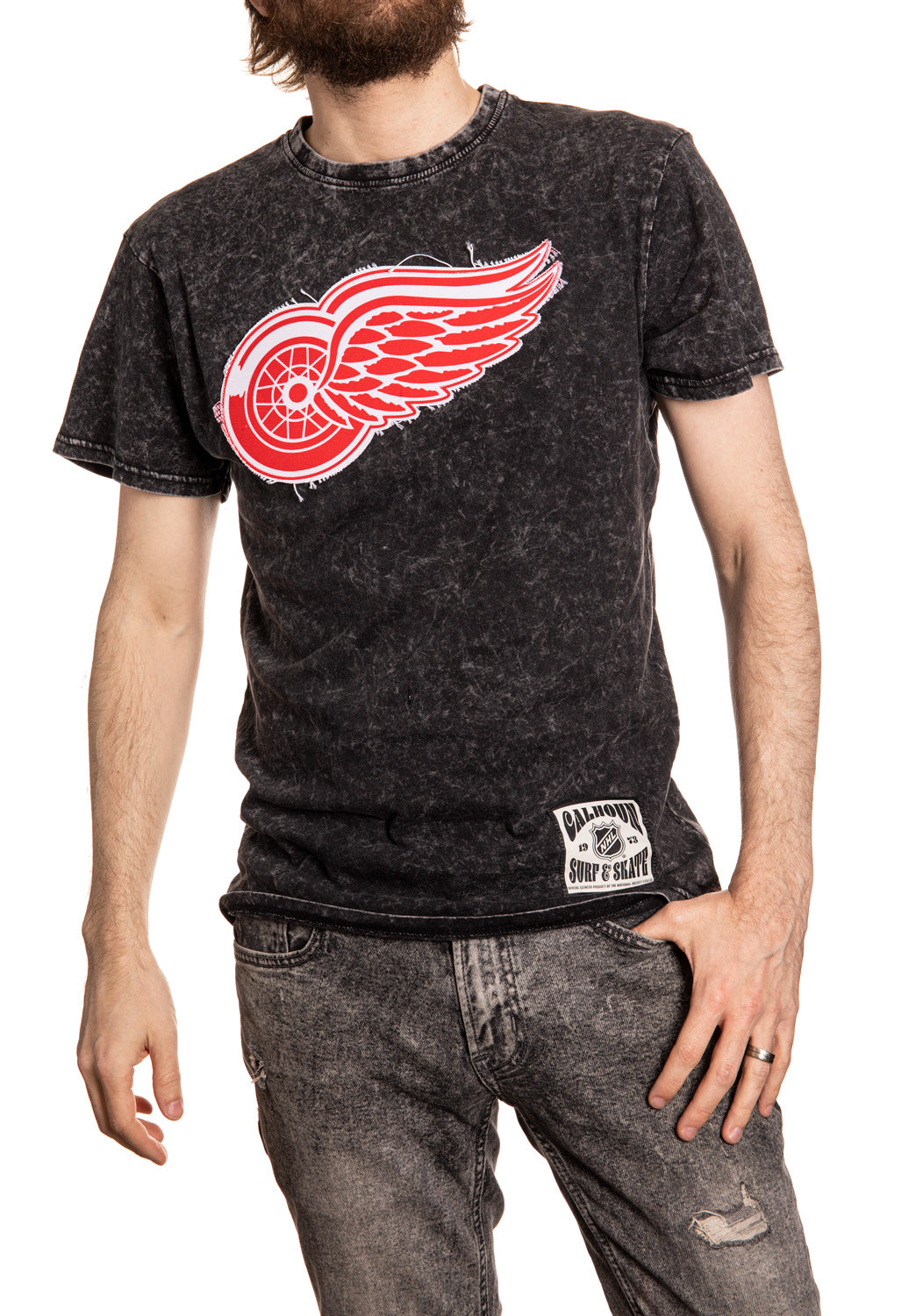 Detroit Red Wings Vintage Washed Frayed Logo T-Shirt Front View