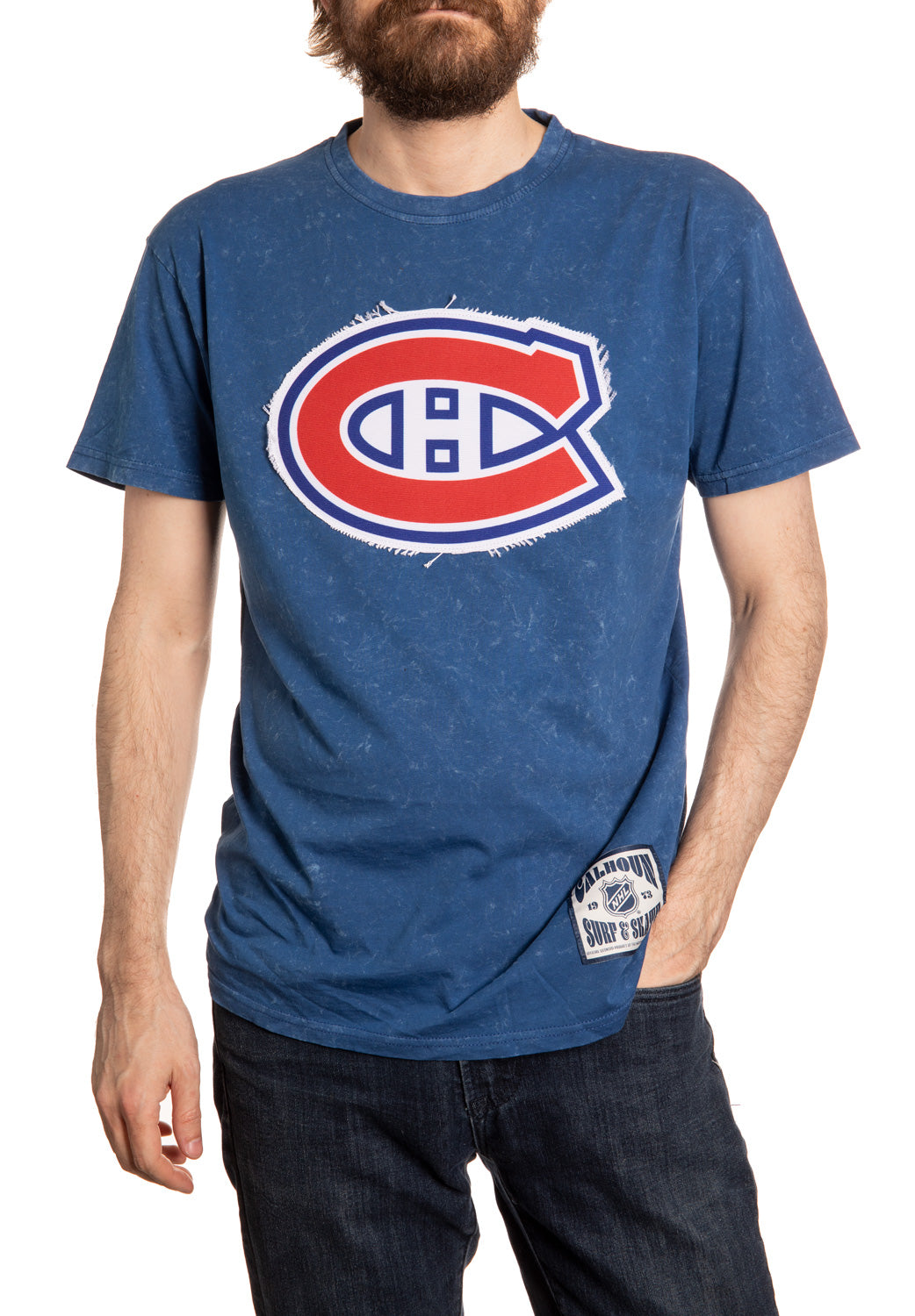 Montreal Canadiens Vintage Washed Frayed Logo T-Shirt Front View