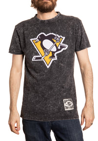 Load image into Gallery viewer, Pittsburgh Penguins Vintage Washed Frayed Logo T-Shirt Front View
