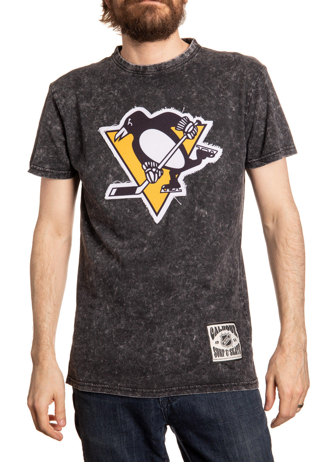 Pittsburgh Penguins Vintage Washed Frayed Logo T-Shirt Front View