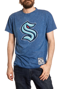 Load image into Gallery viewer, Seattle Kraken Vintage Washed Frayed Logo T-Shirt Front View
